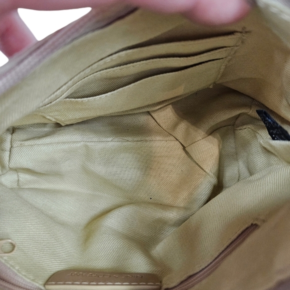 Nine & Company Cream Jacquard Mini Y2K‎ Baguette Handbag Faux Leather Trim - Picture 7 of 9